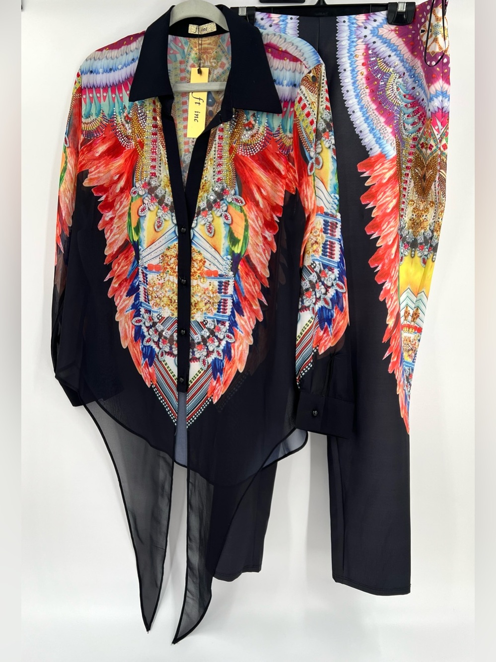 ft inc Women’s Multicolored Rhinestone Embellished Pants Set Size Large